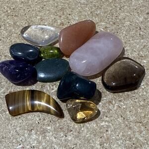 Mixed Tumbled Crystal Lot Minis Amethyst Rose Quartz Tiger Eye Aventurine Stones